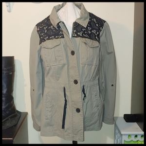 Shelby Collection Women's Military Style Jacket Crochet Button Front Olive, L